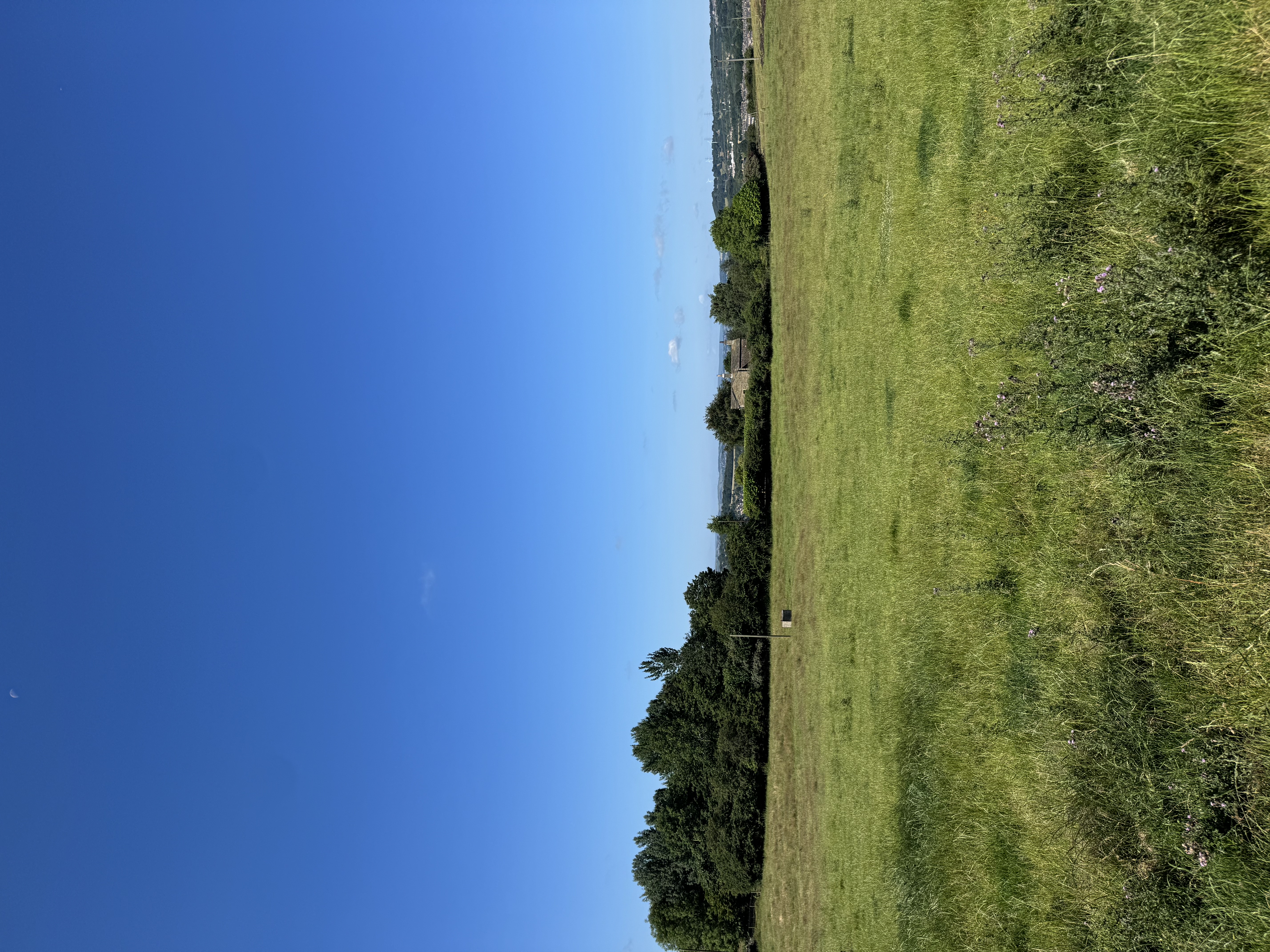 Scenic countryside field view near a gym space.
